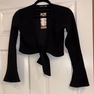 Boohoo Black Tie-Front Cropped top with Flared Cuffs